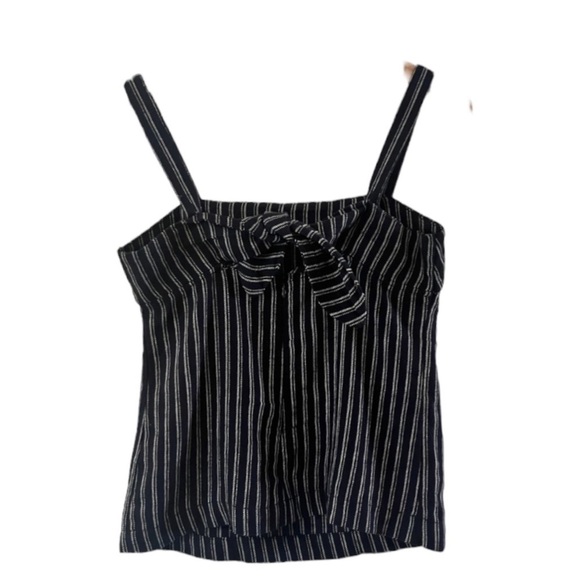 J.crew Point Sur Freddie Linen Turnover Navy Blue & White Striped Bow Tie Top 00 - Picture 5 of 13